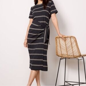 Evereve Cassie Faux Wrap Striped Sheath Midi Dress XS Vacation Minimalist Casual